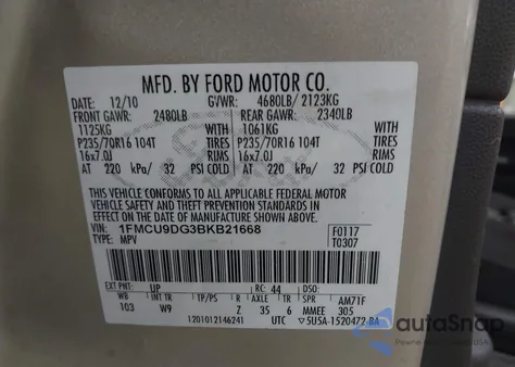 2011 Ford Escape Xlt from USA, damaged, VIN 1FMCU9DG3BKB21668